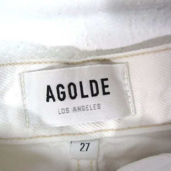 Agolde 90’s Size 27 White Cream Short Denim Jeans Button-Fly Raw Hem Frayed - Picture 4 of 6